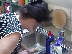 Granny porn video - Old shriveled cleanser young gentleman fucked on the stove