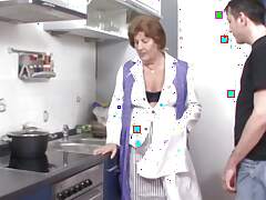 Granny porn video - Granny banged on the top of the pantry table