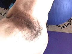 Hairy housewife stretches before