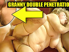 Fat hairy granny gets double